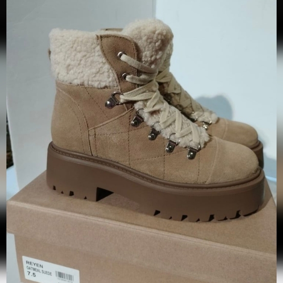 Steve MaddenReyen Suede Faux Shearling Cold Weather Lug Sole Platforms booties. - Picture 6 of 9